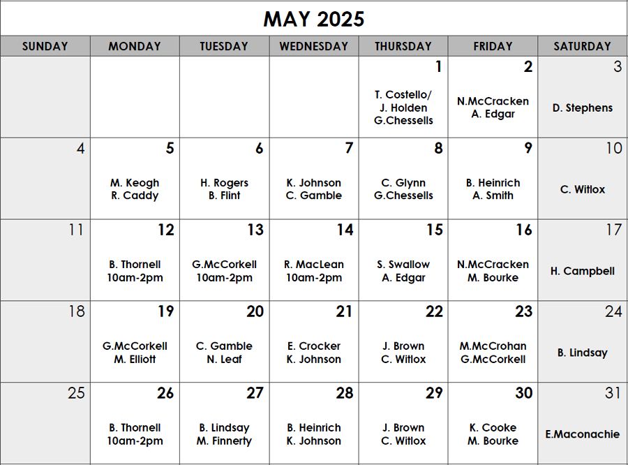 May Roster