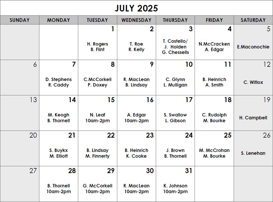 July roster