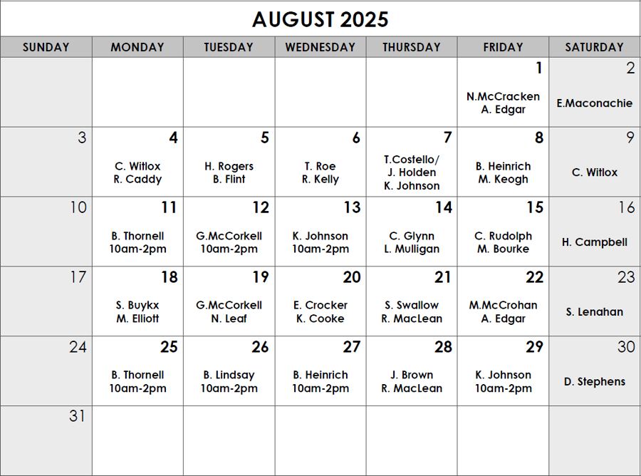 August roster