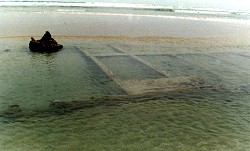 Occasional exposure of the deck beams reveal that the Magnat is relatively intact under the sand. Photo Malcolm Venturoni