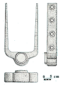 One of the rudder gudgeons raised from the site, MM-3-31-2-1 (illustrated) accords with the dimensions for lower pintle diameter (2 1/2 inch) given in the Lloyd's Survey Report.(Drawn by: Geoff Hewitt)