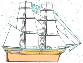  A Snow Brig. The Mountain Maid was a strongly built wooden snow brig. She had two square rigged masts and a smaller sail called a spanker, behind the main mast.