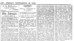 Newspaper article -  Narracan Advocated - arrival of electricity to Moe 1923