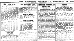 Narracan Advocate newspaper extract WWI