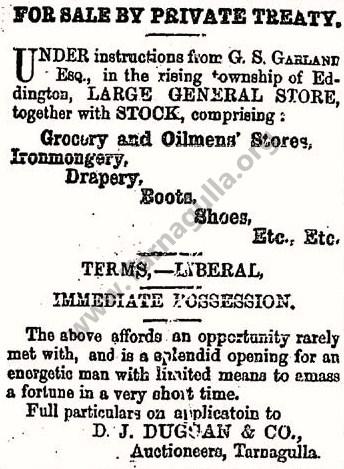 Sale of Garland General Store, Eddington  January 1887
