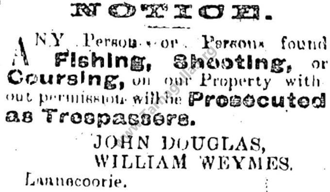Warning against Fishing Shooting and Coursing on the property of J. Douglas & W Weymes in Laanecoorie, 5 January 1901