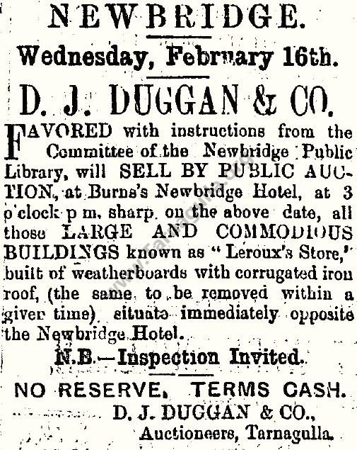 Sale by Auction of Leroux's Stores Newbridge February 1887