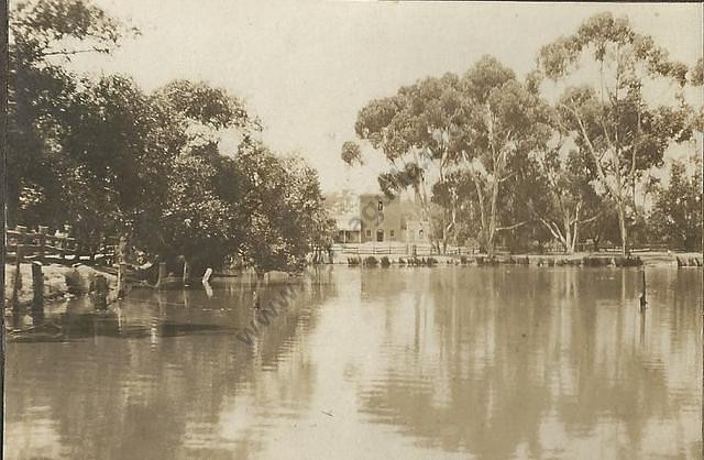 Company Dam Tarnagulla, with flour-mill in background, c 1922