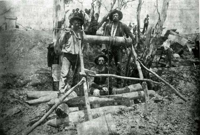 Waanyarra Rush, January 1903 "The Original Prospectors' Claim, Messrs. Lockett and Scholes".
James Lockett sitting, George Scholes on the right.