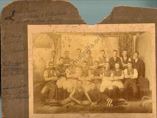 This is a very early photograph of the Tarnagulla Football Team, with captioning ot the left. The names indicate c.1905 period.