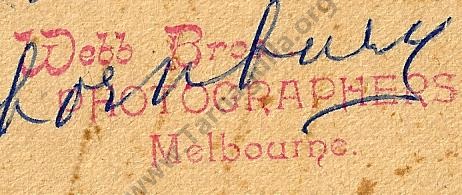 Previous two images - Stamped Webb Bros, Photographers, Melbourne. This firm was in business from 1890 to 1894. 
From the Win and Les Williams Collection.