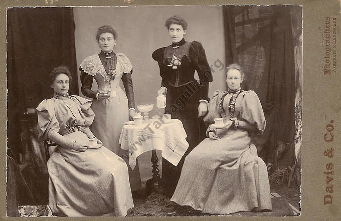 Page Collection. (L-R) Miss Alice Jane Bool, Miss "Kate"  PAGE (1857-1937), Miss Annette Blanche Pollock - Postmistress 1895, Miss Emma Davies.