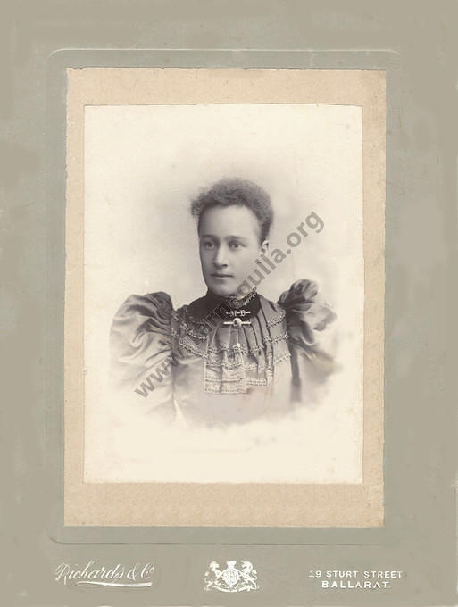 Tarnagulla Resident. Miss Margaret Davies (Maggie) b 1869 d 16.7.1900. Dtr of William Morgan and Emma DAVIES.1