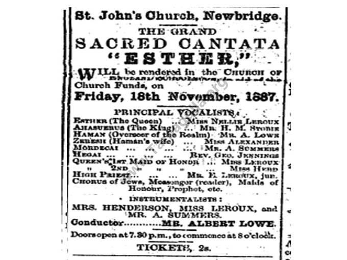 Presentation of Sacred Cantata "Ester" in St John's Church, Newbridge 18 November 1887 (2)x