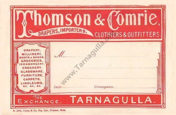 Thomson & Comrie consignment label c 1900
