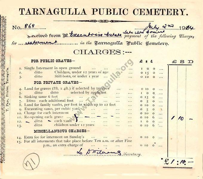 Tarnagulla Public Cemetery charges 1914