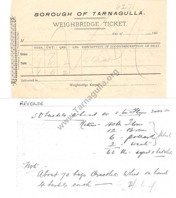 Borough of Tarnagulla Weighbridge Ticket c 1915