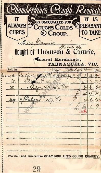 Thomson & Comrie invoice 1 July 1920