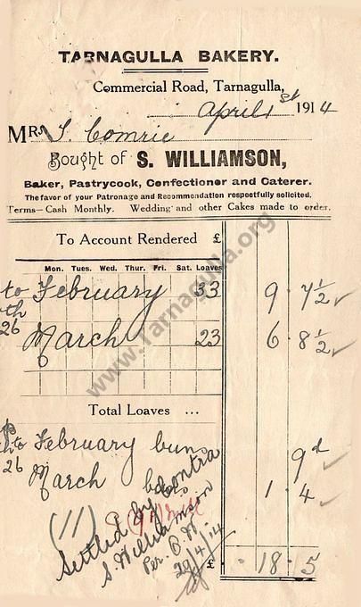 Invoice from Tarnagulla Bakery 1914
