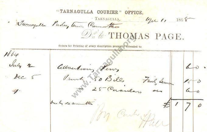 Invoice Thomas Page to Presbyterian Church 11 April 1968