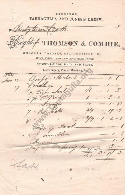 Invoice Thomson & Comrie to Presbyterian Church June 1864