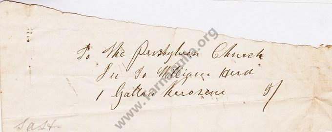 Invoice William Herd to Tarnagulla Presbyterian Church c 1865
