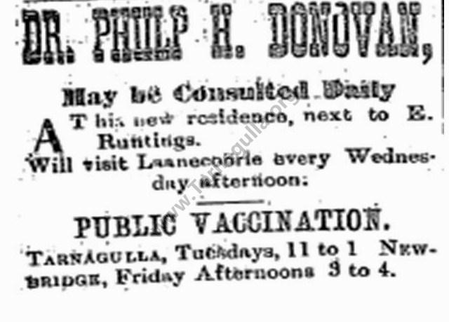 Dr Philip H Donovan, Public Vacinations, Advertisement 5 January 1901