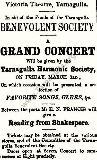 Tarnagulla Benevolent Society Grand Concert March 1864