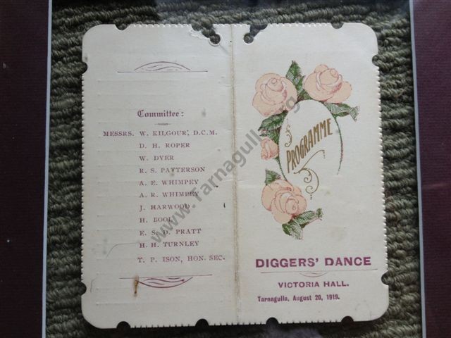 Tarnagulla Diggers Dance from 1919. Dance card compliments of Jenni Hoffner from the Baker family (of Waanyarra ).