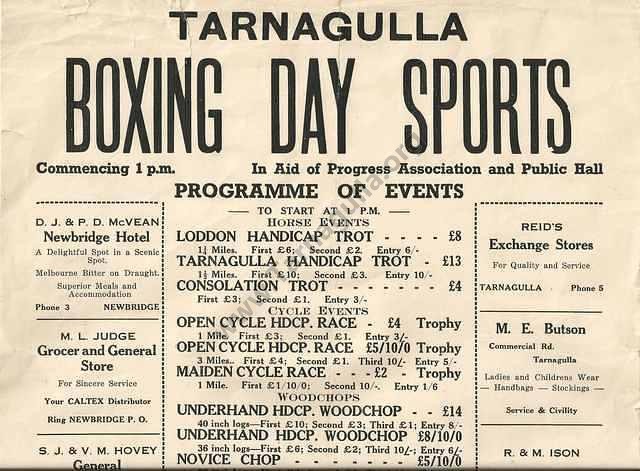 First half of Programme for the 1952 Tarnagulla Boxing Day Sports.
From the Win and Les Williams Collection.