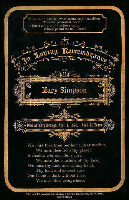 In Memorium Card for Mary Simpson