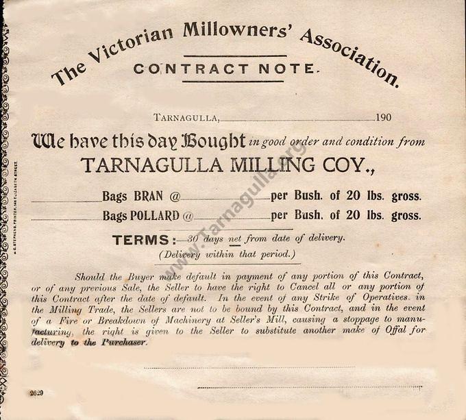 Contract Note for The Tarnagulla Patent Roller Flour Milling Co C 1900
