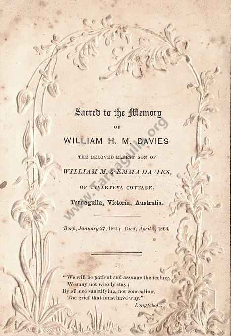 In Memorium Card For William H.M. Davies, 1861