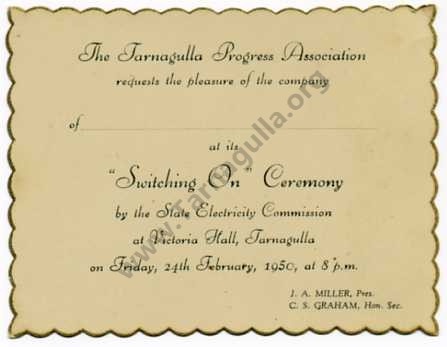 Invitation to the "Switching On" Ceremony, Tarnagulla, 24 February 1950
David Gordon Collection
