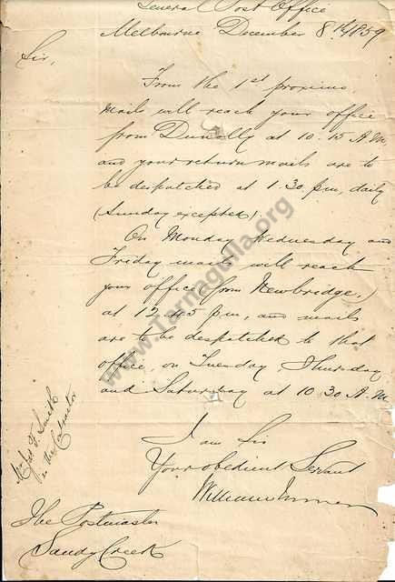 Letter dated 8 December 1859 from GPO to Postmaster