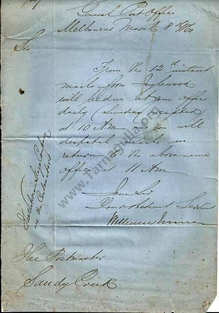 Letter dated 8 March 1860 from GPO to Postmaster