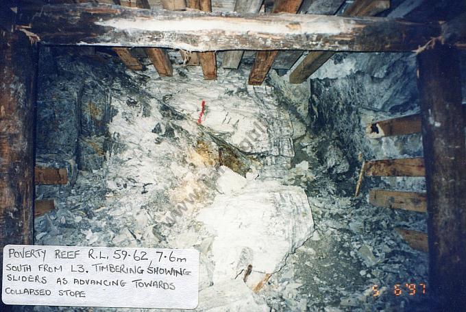 1997 Reef Mining NL Advancing 'sliders' into collapsed stope 1059RL