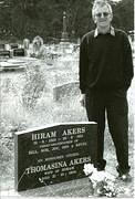 Des Akers at his ancestor's grave, Tarnagulla cemetery.