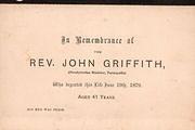 Remembrance Card Rev John Griffith 1879