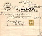 J. A. Barber, Monumental Mason, Dunolly. Invoice dated 1 June 1914