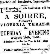 Advertisement for Soiree to celebrate opening of the Tarnagulla Mechanics' Institute