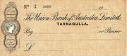 Cheque Drawn on Union Bank, Tarnagulla