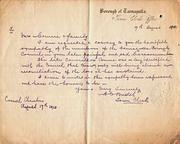 Borough of Tarnagulla letter of condolence  to Comrie Family 1910
