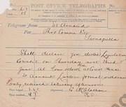 Telegram to Thomas Comrie re declaration of the Poll for North Western Province June 1897