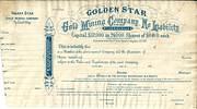 The Star Reef is located at Halfway, near the Corfu Reef, between Tarnagulla and Newbridge.
The Golden Star Company was floated in 1880, and had a short and relatively unsuccessful life. This is a printer's proof of the company's share certificate. Da...